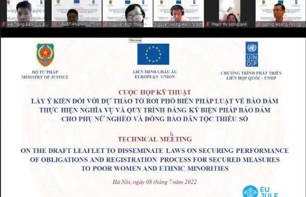 Họp kỹ thuật trực tuyến lấy ý kiến đối với Tờ rơi phổ biến pháp luật về bảo đảm thực hiện nghĩa vụ và quy trình đăng ký biện pháp bảo đảm